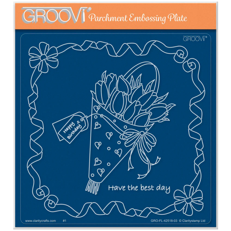 (GRO-FL-42518-03)Groovi Plate A5 Linda's Tulip Gift Bag A5 Square Groovi Plate
