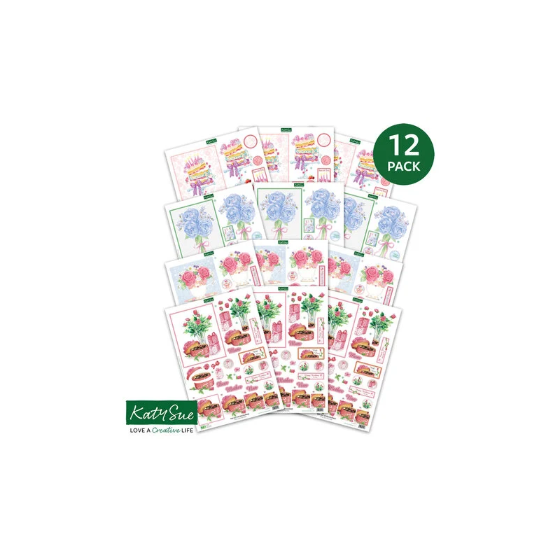(11-DCDBCF12)Katy Sue Designs Birthday Cake and Flowers 3D Die-Cut Decoupage (12pcs)