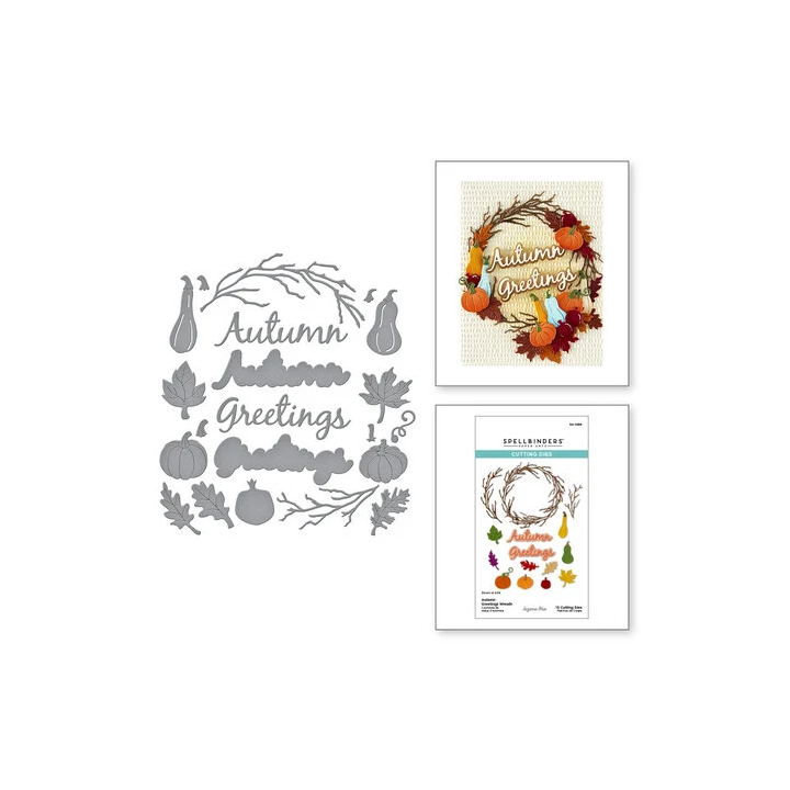 (S4-1456)Spellbinders Texture & Foliage Etched Dies Autumn Greetings Wreath