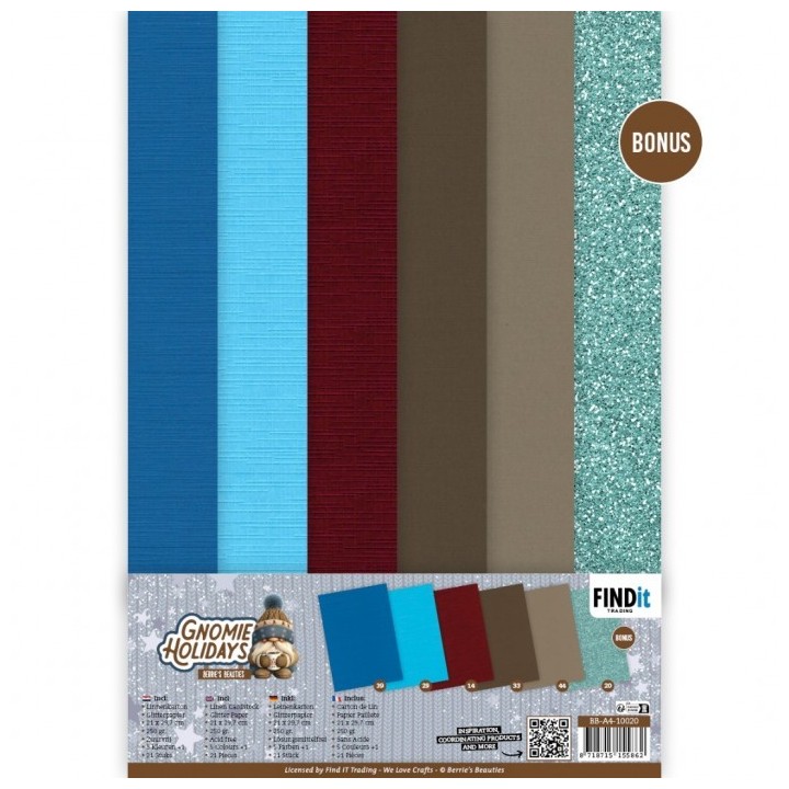 (BB-A4-10020)Linen Cardstock Pack - Berries Beauties - Gnomie Holidays - A4