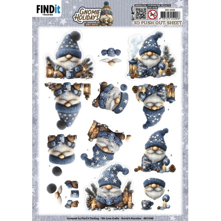 (SB11049)3D Pushout Sheet - Berries Beauties - Gnomie Holidays - Blue