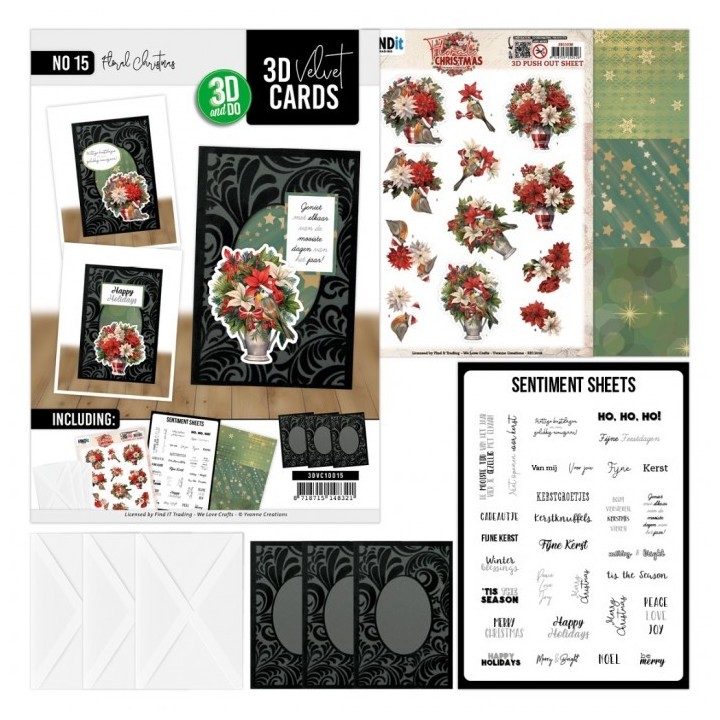 (3DVC10015)3D Velvet Cards A6 - Floral Christmas