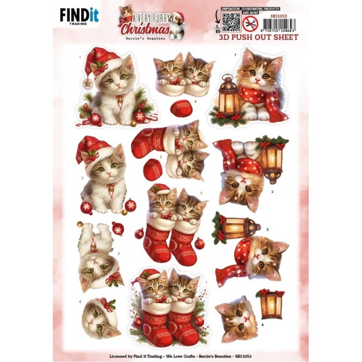 (SB11053)3D Pushout Sheet - Berries Beauties - A Very Furry Christmas - Kitten