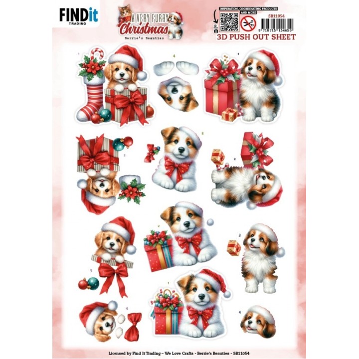 (SB11054)3D Pushout Sheet - Berries Beauties - A Very Furry Christmas - Puppy