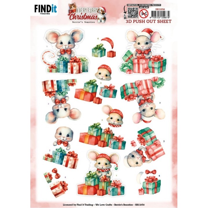 (SB11056)3D Pushout Sheet - Berries Beauties - A Very Furry Christmas - Mouse
