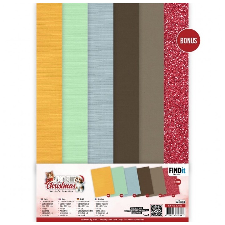 (BB-A4-10021)Linen Cardstock Pack - Berries Beauties - A Very Furry Christmas - A4
