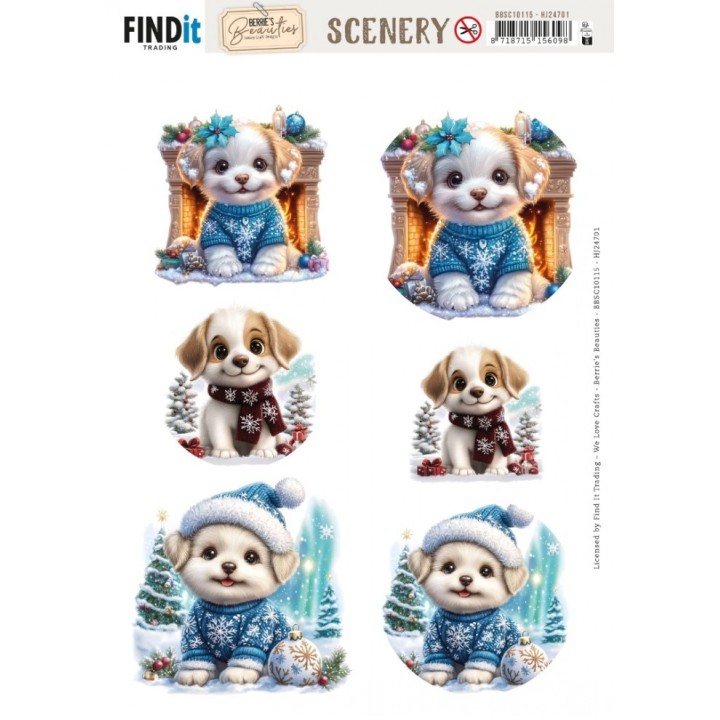 (BBSC10115)Scenery Push out - Berries Beauties - Christmas Dog