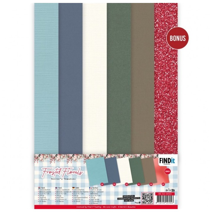 (BB-A4-10022)Linen Cardstock Pack - Berries Beauties - Frosted Florals - A4
