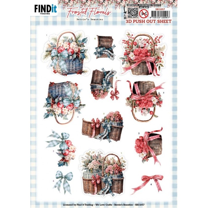 (SB11057)3D Pushout Sheet - Berries Beauties - Frosted Florals - Basket