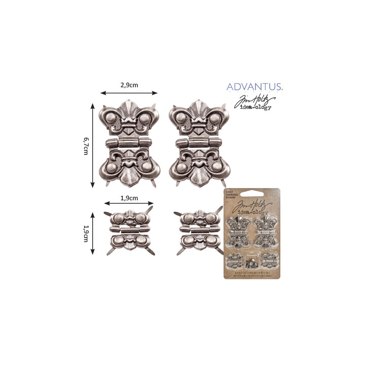 (TH93075)Tim Holtz charnières x4 long + clous x16