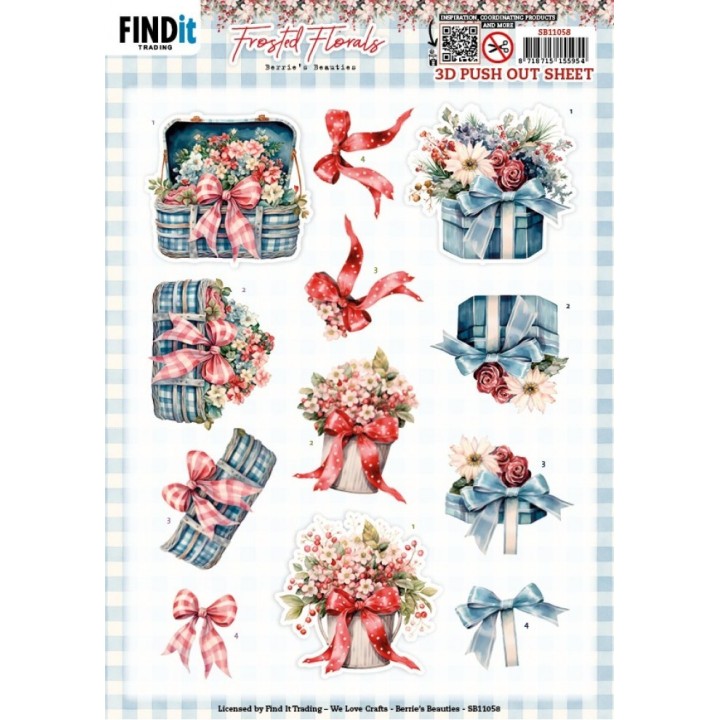 (SB11058)3D Pushout Sheet - Berries Beauties - Frosted Florals - Bow