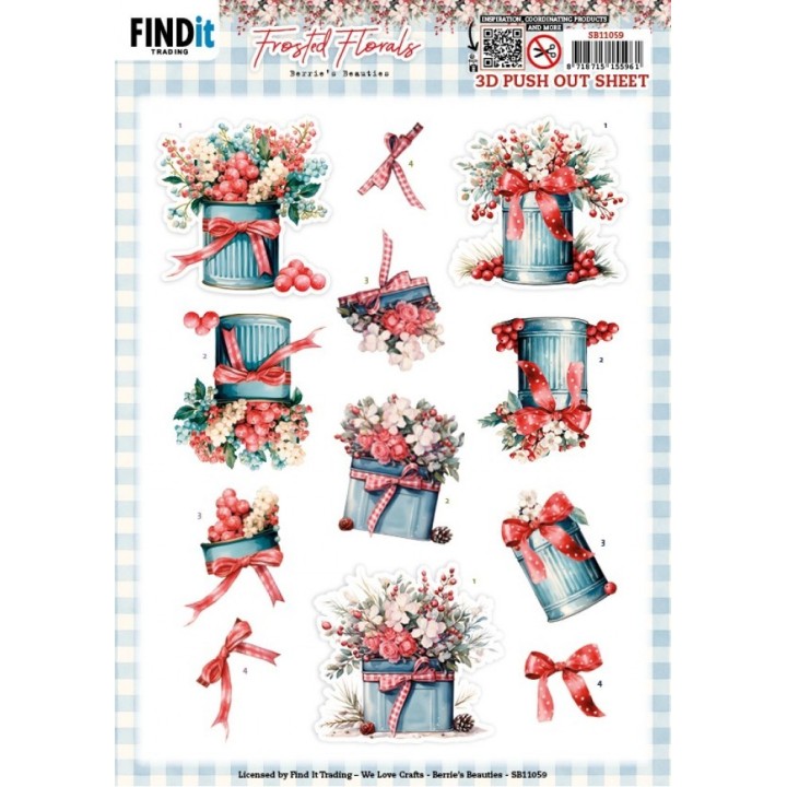 (SB11059)3D Pushout Sheet - Berries Beauties - Frosted Florals - Tin