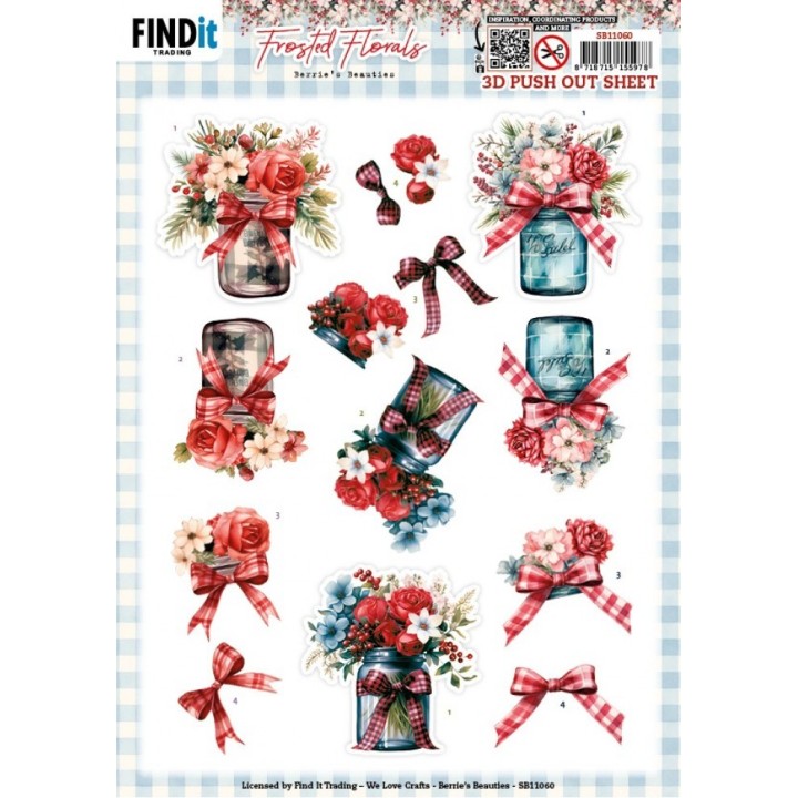 (SB11060)3D Pushout Sheet - Berries Beauties - Frosted Florals - Vase