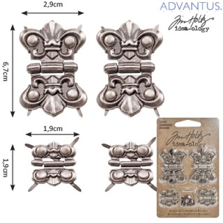 (TH93075)Tim Holtz hingesx4 long + fasteners x16