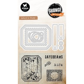 (SL-GR-SCD100)Studio Light Stamp & Cutting Die Label & Stamp Grunge Collection nr. 100