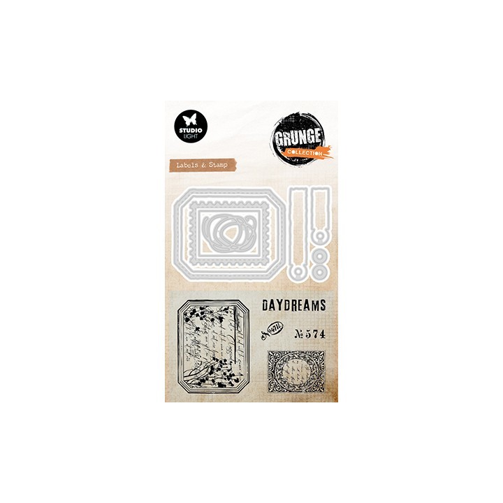 (SL-GR-SCD100)Studio Light Stamp & Cutting Die Label & Stamp Grunge Collection nr. 100