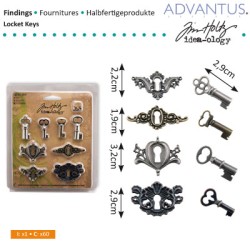 (TH92822)Tim Holtz locket keys x4, keyholes x4, fasteners x8