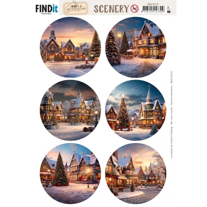 (BBSC10116)Scenery Push out - Berries Beauties - Christmas Village - Round