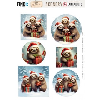 (BBSC10124)Scenery Push out - Berries Beauties - Christmas Sloth