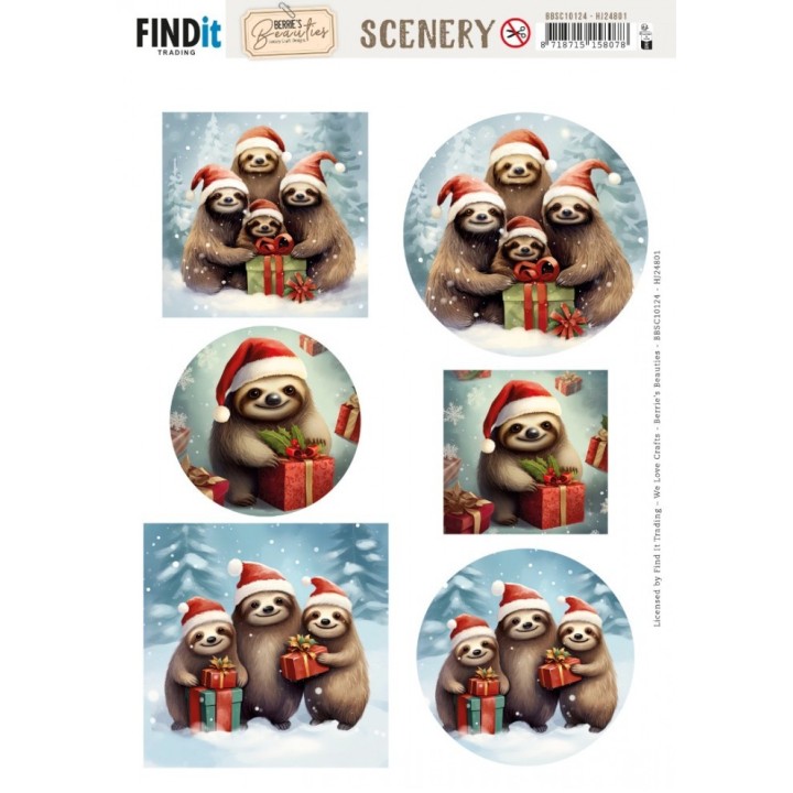 (BBSC10124)Scenery Push out - Berries Beauties - Christmas Sloth