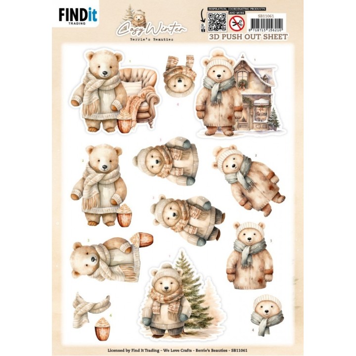 (SB11061)3D Pushout Sheet - Berries Beauties - Cosy WInter - Cosy Bear