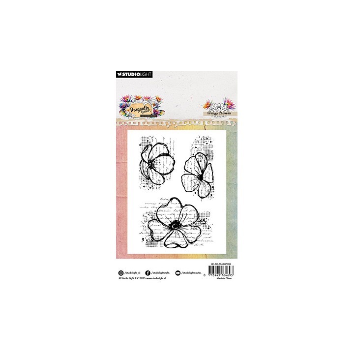 (HE-DD-STAMP908)Studio light Stamp Grungy flowers Dragonfly Dreams nr. 908