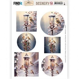 (BBSC10125)Scenery Push out - Berries Beauties - Winter Birds