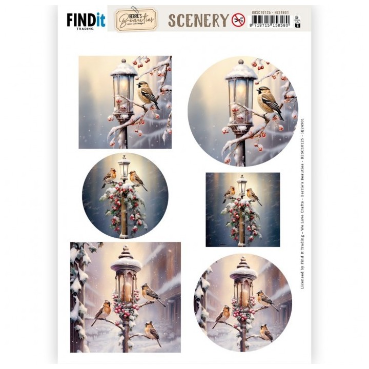 (BBSC10125)Scenery Push out - Berries Beauties - Winter Birds