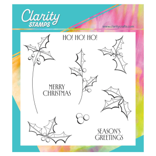(STA-FL-12234-A5)Claritystamp Barbara's Big Blooms - Holly Leaves A5 Square Stamp & Mask Set
