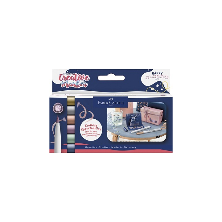 (161006)Faber Castell Marker creatief FC Goldfaber brushpunt B Happy Celebration, set a 6 stuks