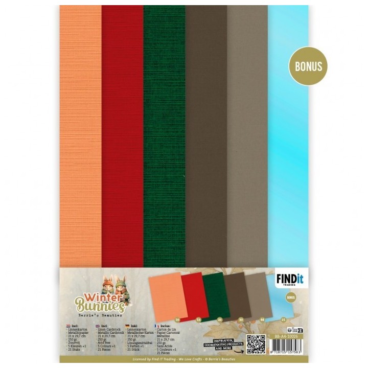 (BB-A4-10026)Linen Cardstock Pack - Berries Beauties - Winter Bunnies - A4