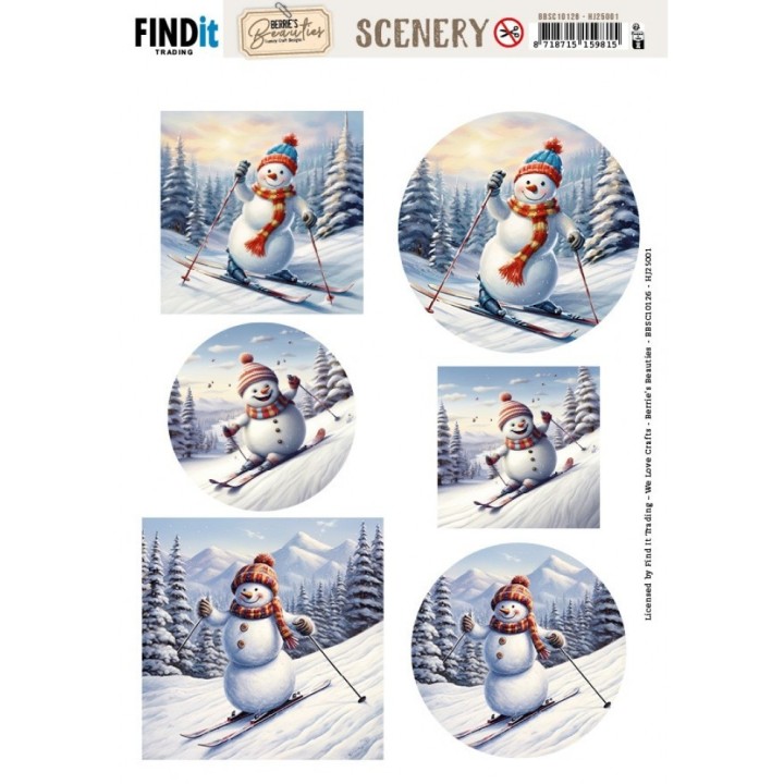 (BBSC10126)Scenery Push out - Berries Beauties - Skiing Snowmen