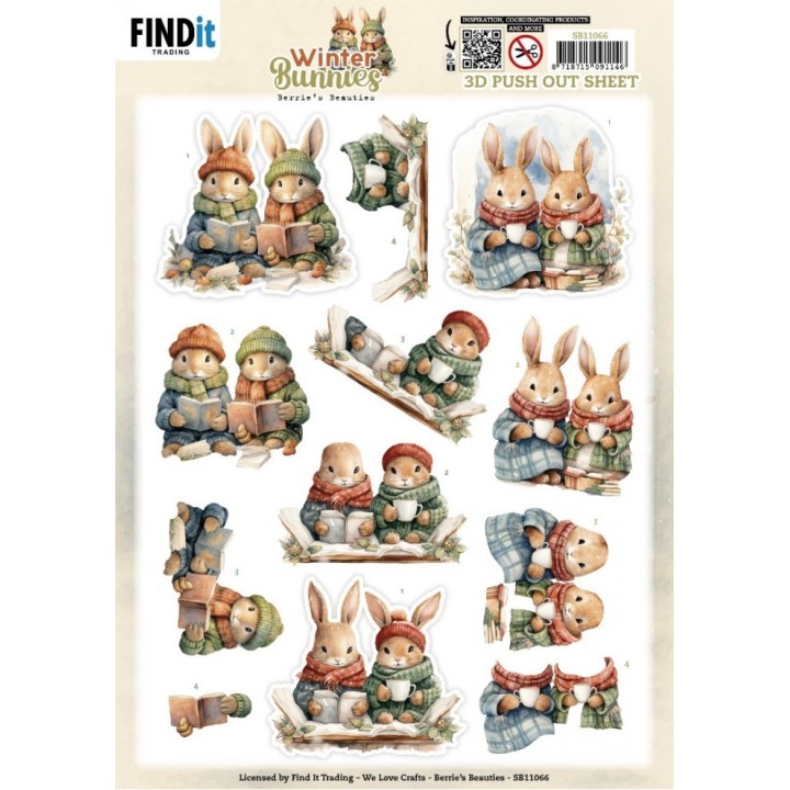 (SB11066)3D Pushout Sheet - Berries Beauties - Winter Bunnies - Bunnies Together