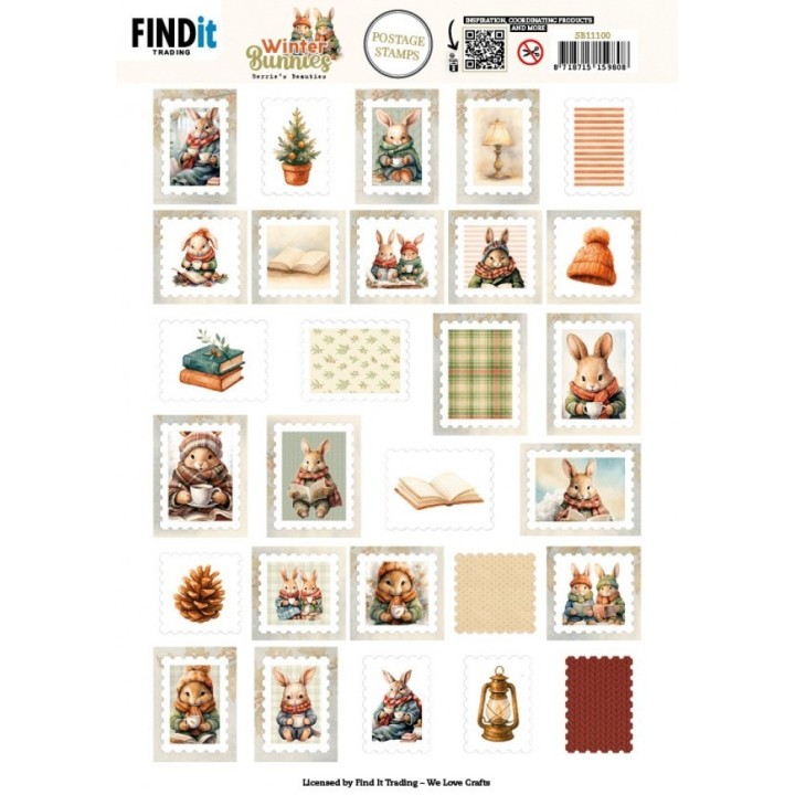 (SB11100)Berries Beauties - Winter Bunnies - Push Out Postage Stamp