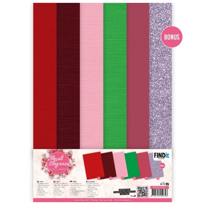 (BB-A4-10027)Linen Cardstock Pack - Berries Beauties - Floral Elegance - A4