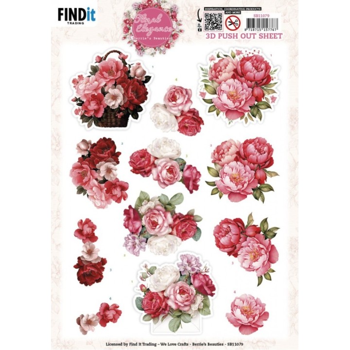 (SB11079)3D Pushout Sheet - Berries Beauties - Floral Elegance - Peony Delight