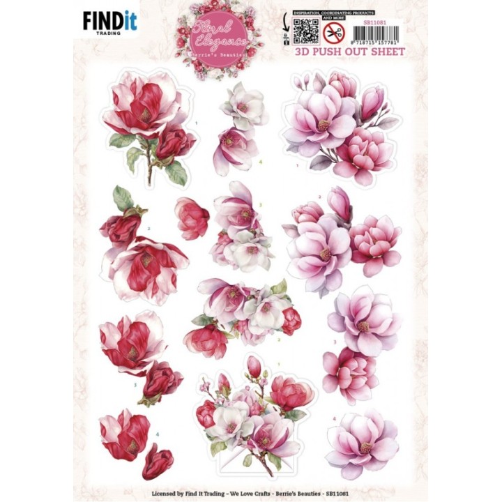 (SB11081)3D Pushout Sheet - Berries Beauties - Floral Elegance - Magnolia Dreams