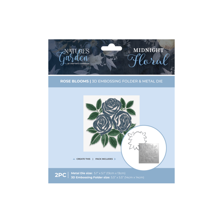 (NG-MF-3DEF5.5-MD-RBLO)Crafter's Companion Midnight Floral 3D Embossing Folder & Metal Die Rose Blooms