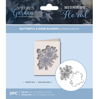(NG-MF-STD-BUTRB)Crafter's Companion Midnight Floral Stamp & Die Butterfly & Rose Blooms
