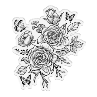 (NG-MF-STD-BUTRB)Crafter's Companion Midnight Floral Stamp & Die Butterfly & Rose Blooms