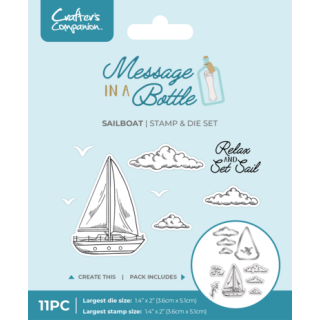 (CC-MIAB-STD-SBOT)Crafter's Companion Message in a Bottle Stamp & Die Sailboat