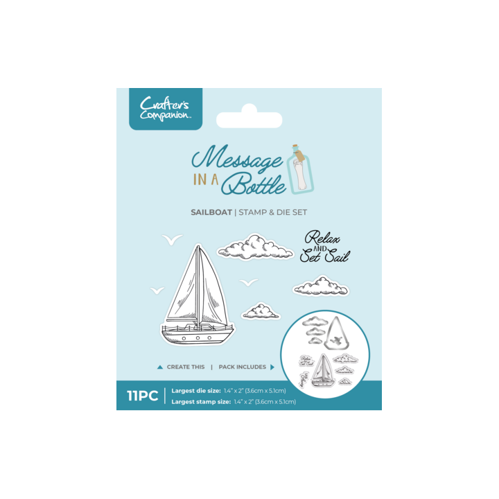 (CC-MIAB-STD-SBOT)Crafter's Companion Message in a Bottle Stamp & Die Sailboat