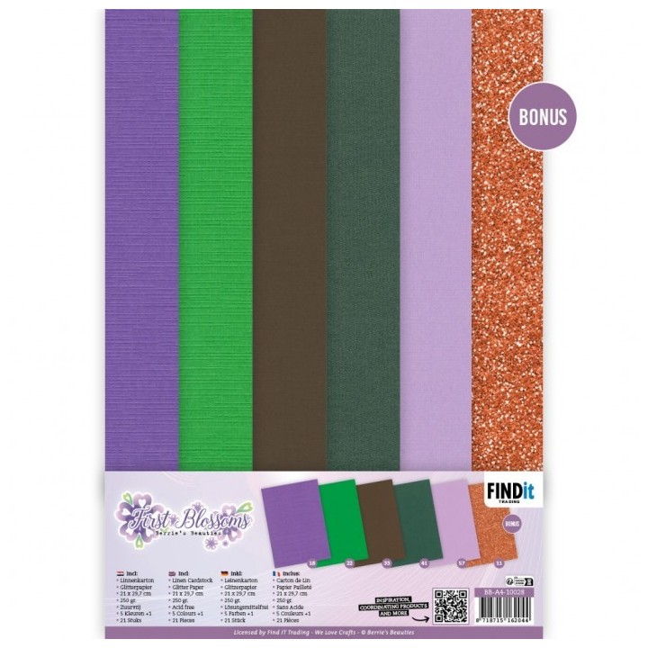 (BB-A4-10028)Linen Cardstock Pack - Berries Beauties - First Blossoms - A4