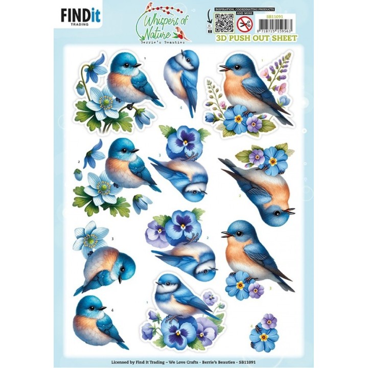 (SB11091)3D Pushout Sheet - Berries Beauties - Whispers of Nature - Blue