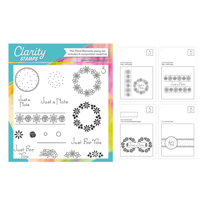 (STA-FL-12293-A5)Claritystamp Floral Elements Set 3 - A5 Square Stamp Set with 4x A6 Composition Swatches