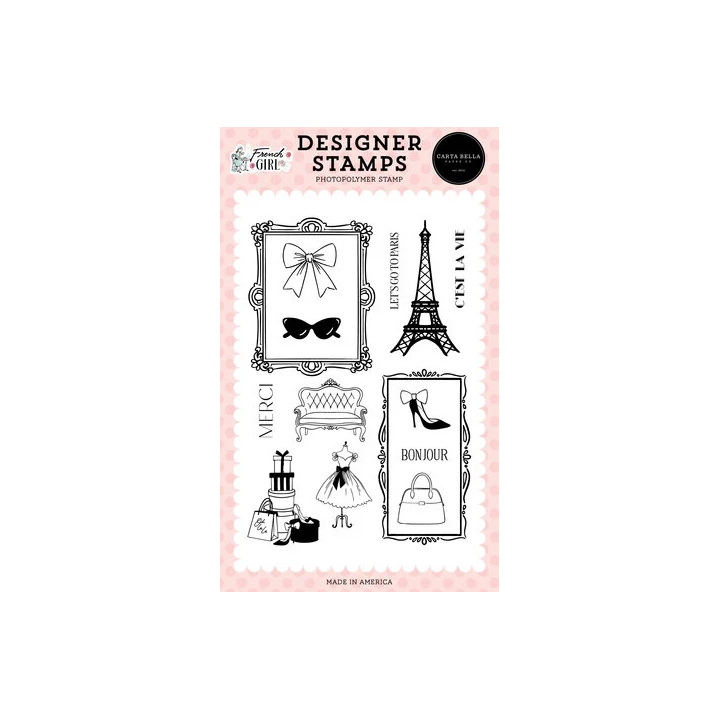 (CBFG490045)Carta Bella Clear Stamp French Girl Designer Stamps Paris Days Stamp Set