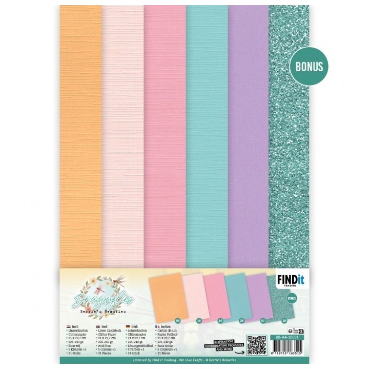 (BB-A4-10031)Linen Cardstock Pack - Berries Beauties - Dragonflies - A4