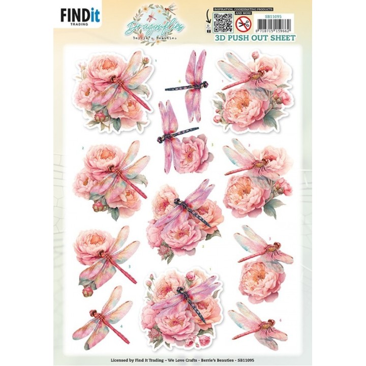 (SB11095)3D Pushout Sheet - Berries Beauties - Dragonflies - Pink