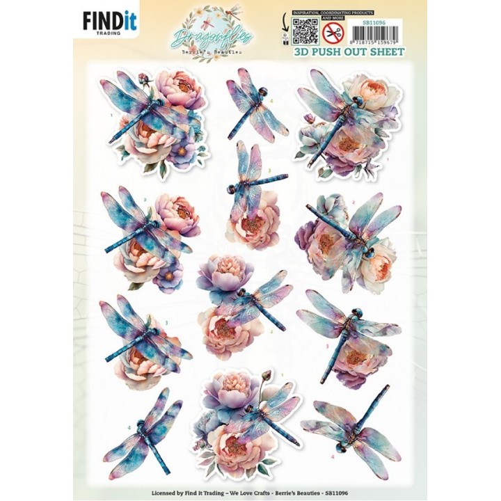 (SB11096)3D Pushout Sheet - Berries Beauties - Dragonflies - Azure
