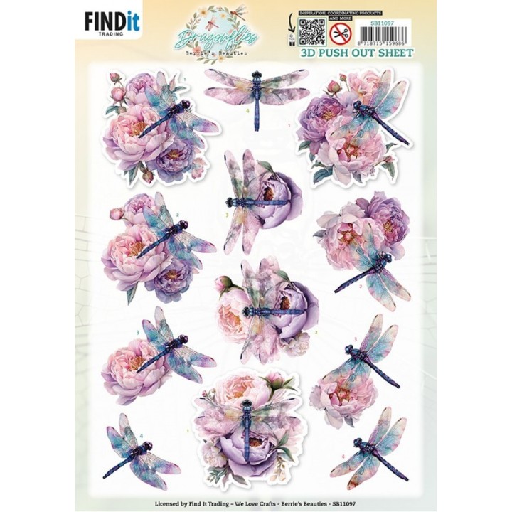 (SB11097)3D Pushout Sheet - Berries Beauties - Dragonflies - Lilac